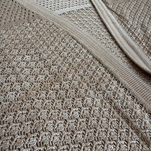 White House Black Market Long Open Cardigan Small Beige Pointelle Open Knit READ - Picture 6 of 13